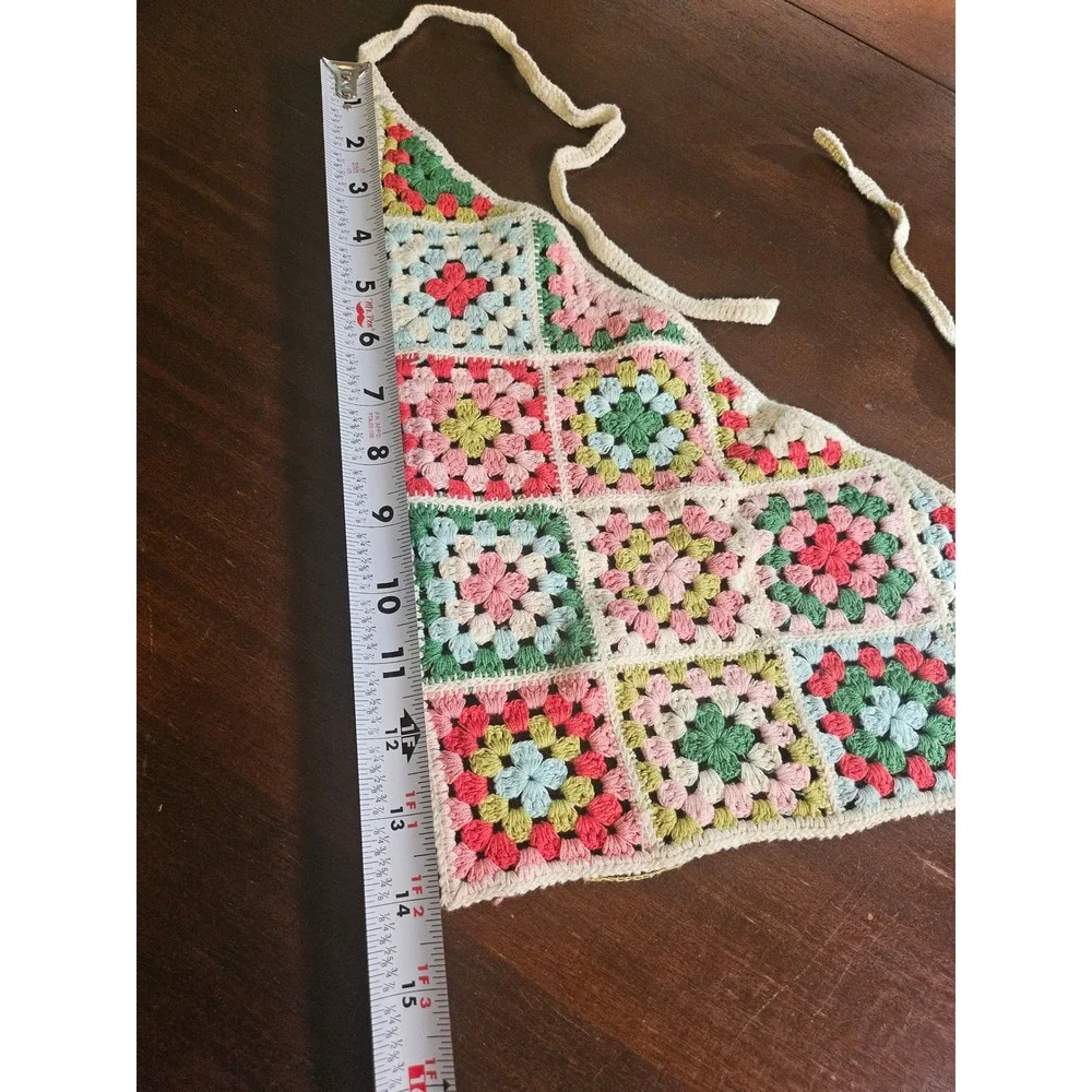 Unbranded Crochet Bandana Women OS Multi Color Granny Square Cottagecore Scarf